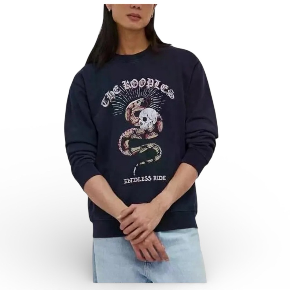 The Kooples Snake Skull Graphic Sweatshirt Men’s S Navy Gothic Unisex Fit NWT